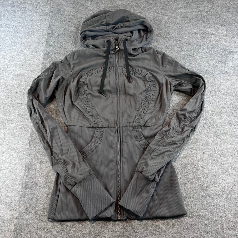Lululemon Women Dance Studio Jacket III Gray Athleisure Full Zip Hoodie 4 Ruched
